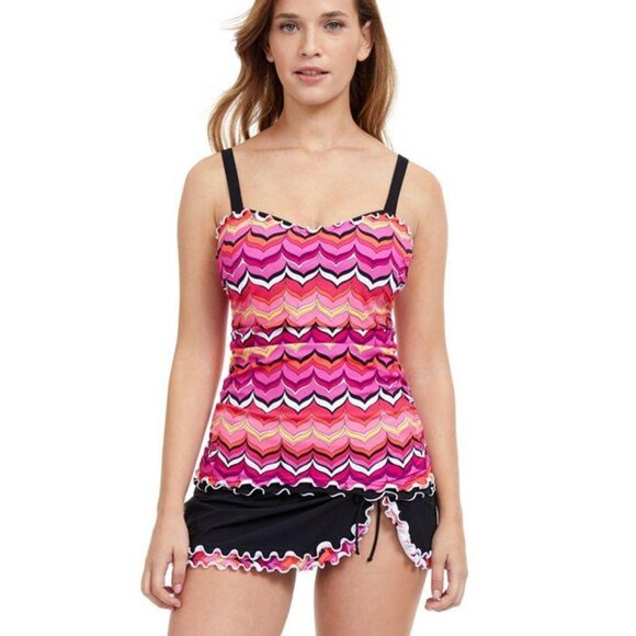 NWT PROFILE BY GOTTEX PALM SPRINGS D-CUP SHIRRED UNDERWIRE TANKINI TOP